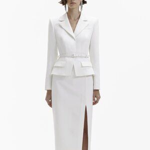 Self-portrait WHITE CREPE TAILORED MIDI DRESS